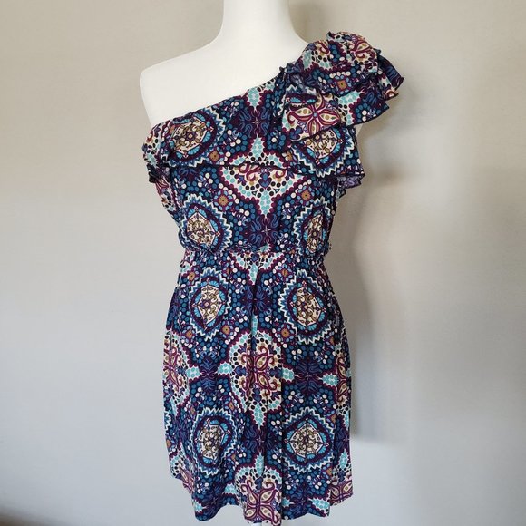 One Shoulder Short Dress Mandala Print - Picture 3 of 11